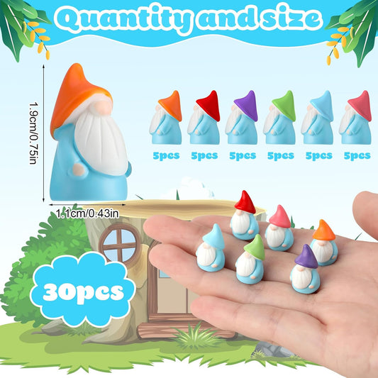 30Pcs Mini Gnomes Ornaments, Mini Resin Gnomes Statues