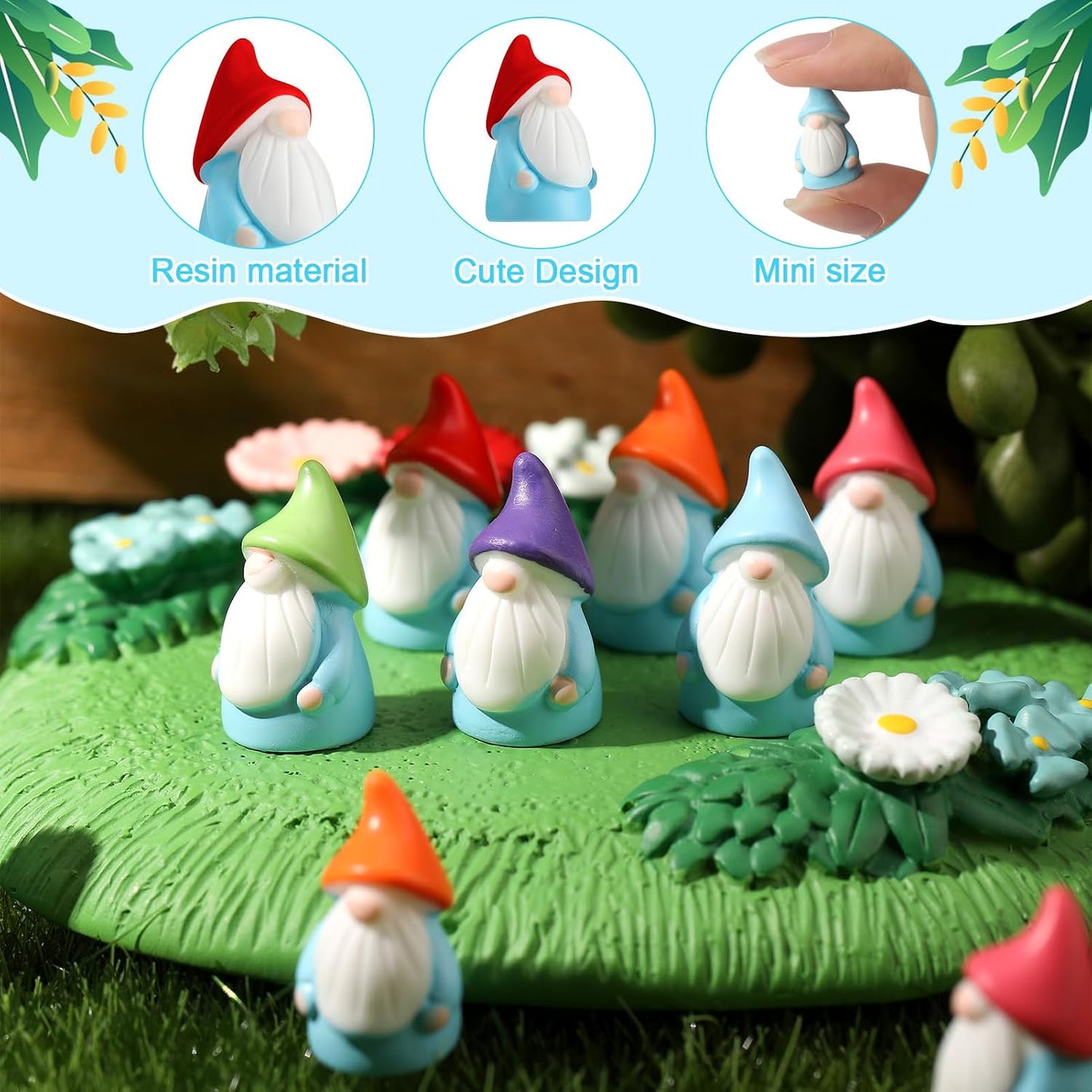 30Pcs Mini Gnomes Ornaments, Mini Resin Gnomes Statues