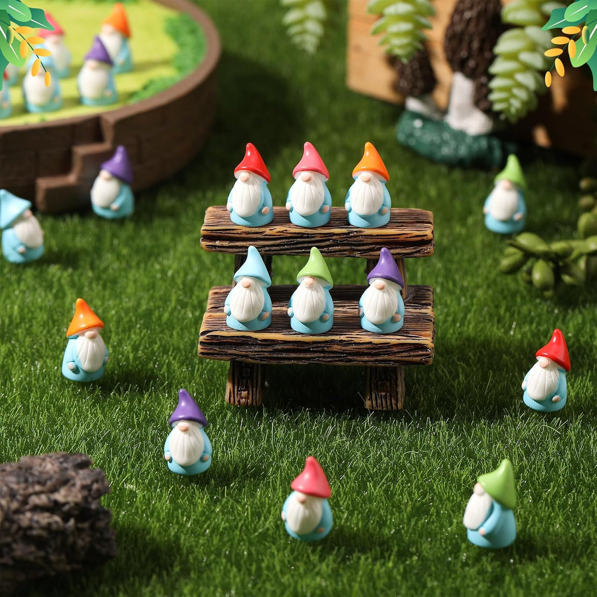 30Pcs Mini Gnomes Ornaments, Mini Resin Gnomes Statues